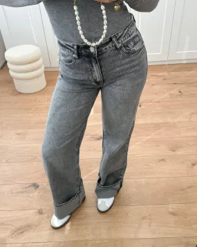 Folded Wide Leg Jeans Grey