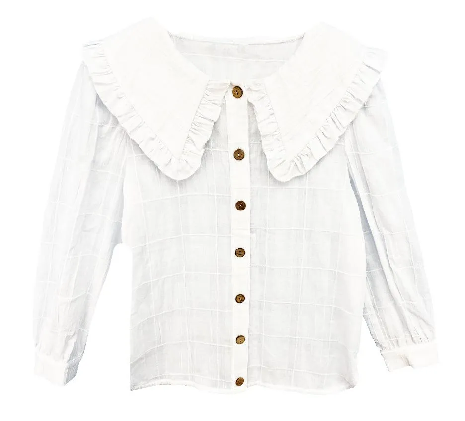 Girls White Blouse With Big Collar