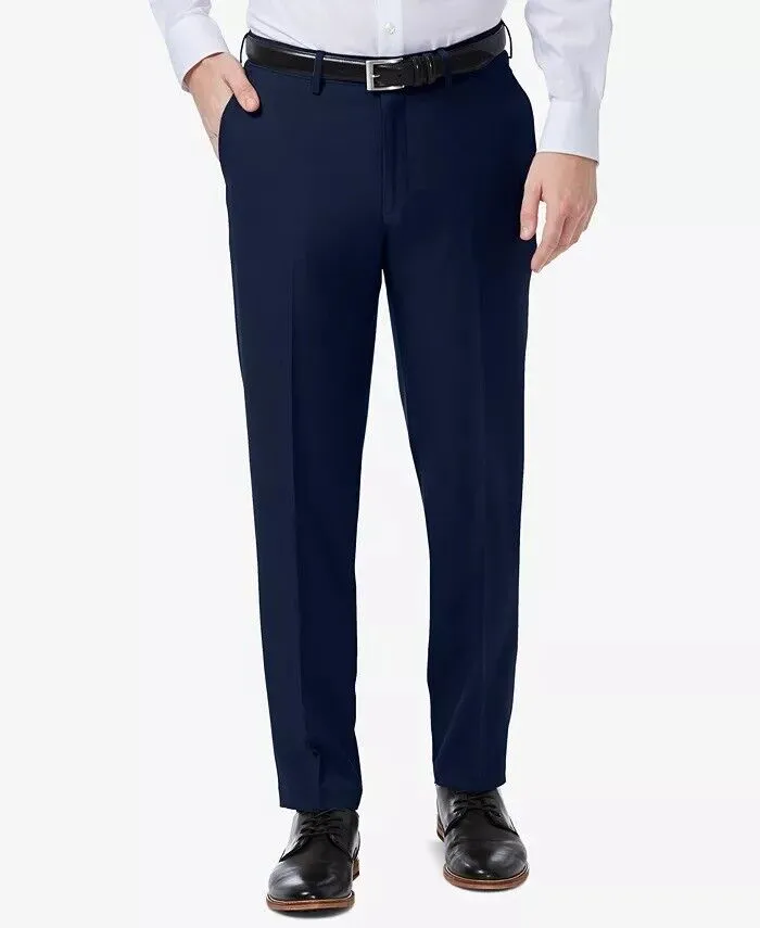 Haggar Mens Slim fit Dress Pants 33 / 32 Blue Solid