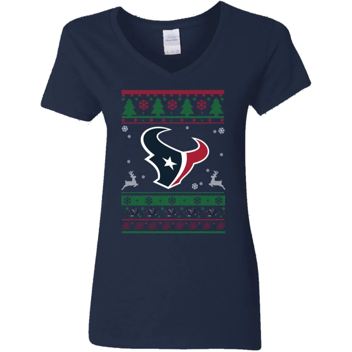 Houston Texans Logo Football Teams Ugly Christmas Sweater Women V-Neck T-Shirt