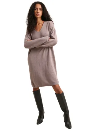 Italian V Neck Cashmere Mix Sweater Dress One Size