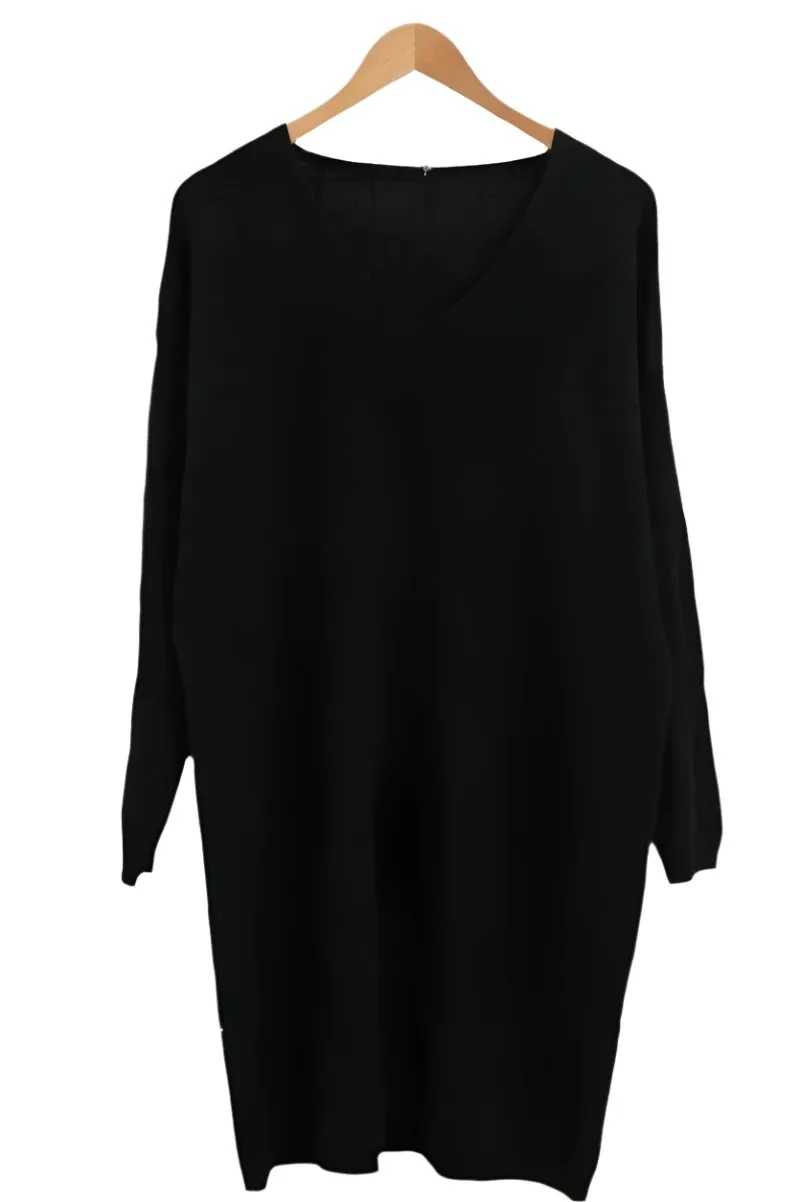 Italian V Neck Cashmere Mix Sweater Dress One Size