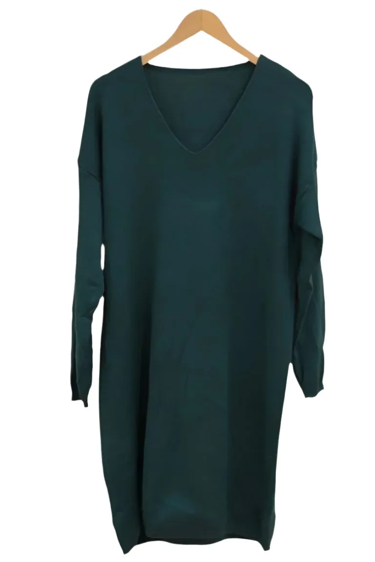 Italian V Neck Cashmere Mix Sweater Dress One Size