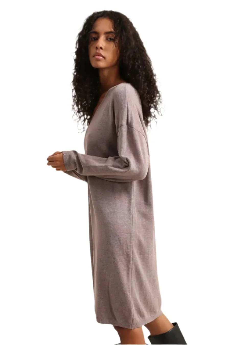Italian V Neck Cashmere Mix Sweater Dress One Size