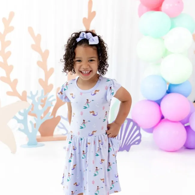 Kyte Baby Short Sleeve Printed Pocket Dress in Mermaid