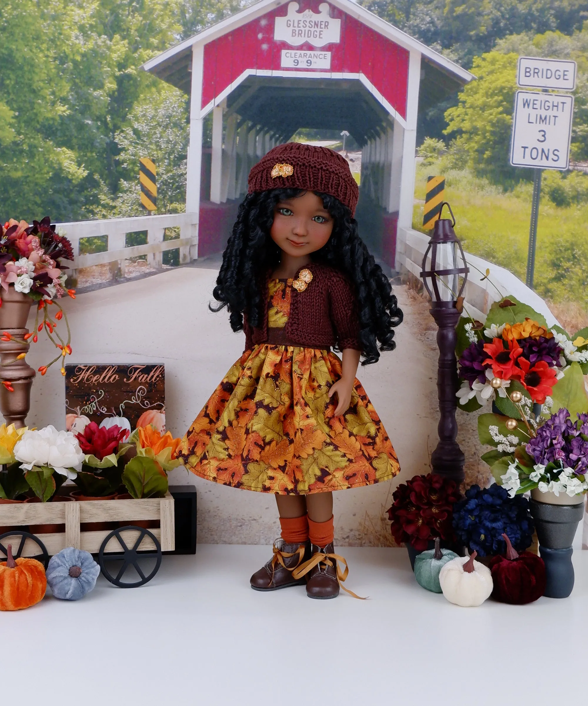 Leaves of Fall - dress and sweater set with boots for Ruby Red Fashion Friends doll