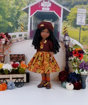 Leaves of Fall - dress and sweater set with boots for Ruby Red Fashion Friends doll