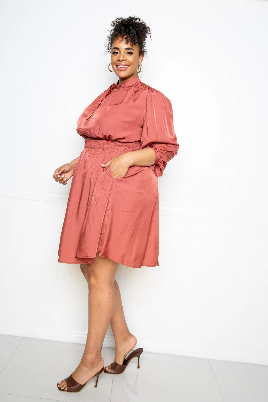 LUX SMOCKING SHIRT DRESS