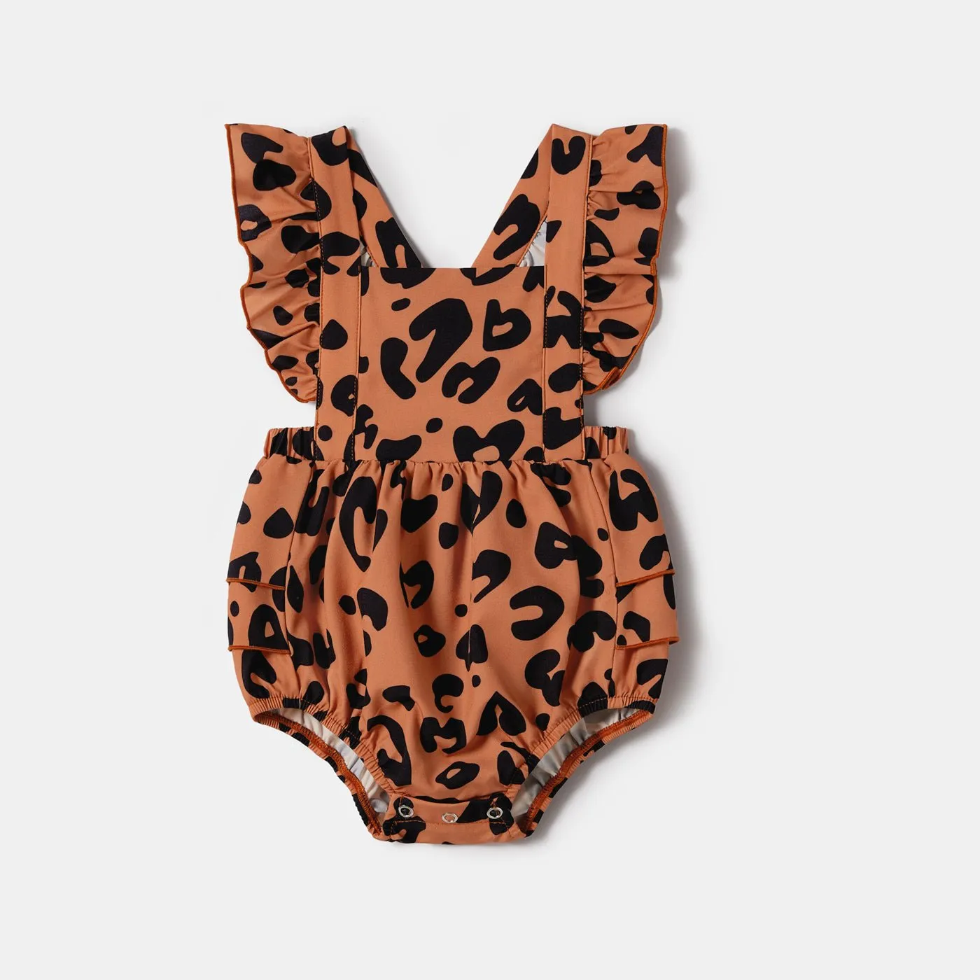 Mommy and Me Allover Leopard Print Bow Side Decor Flutter-sleeve Wrap Dresses
