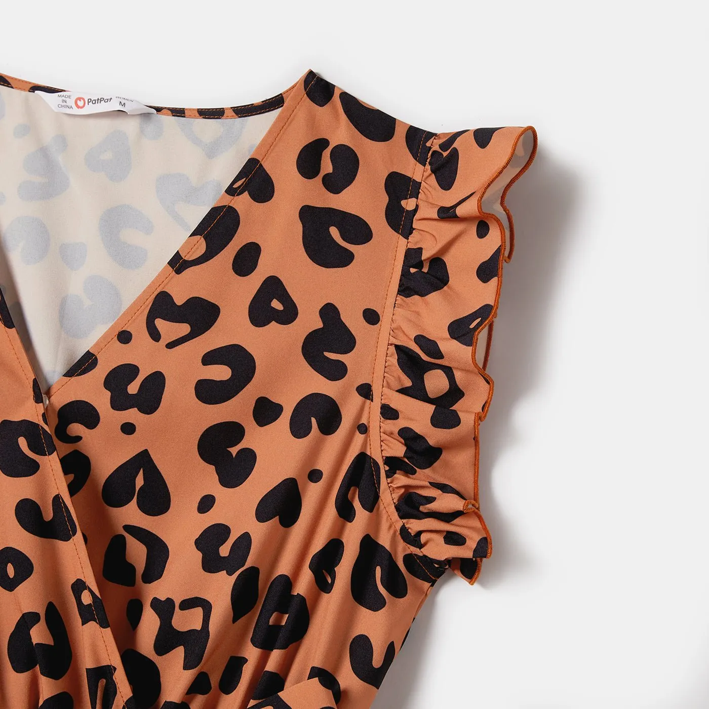 Mommy and Me Allover Leopard Print Bow Side Decor Flutter-sleeve Wrap Dresses