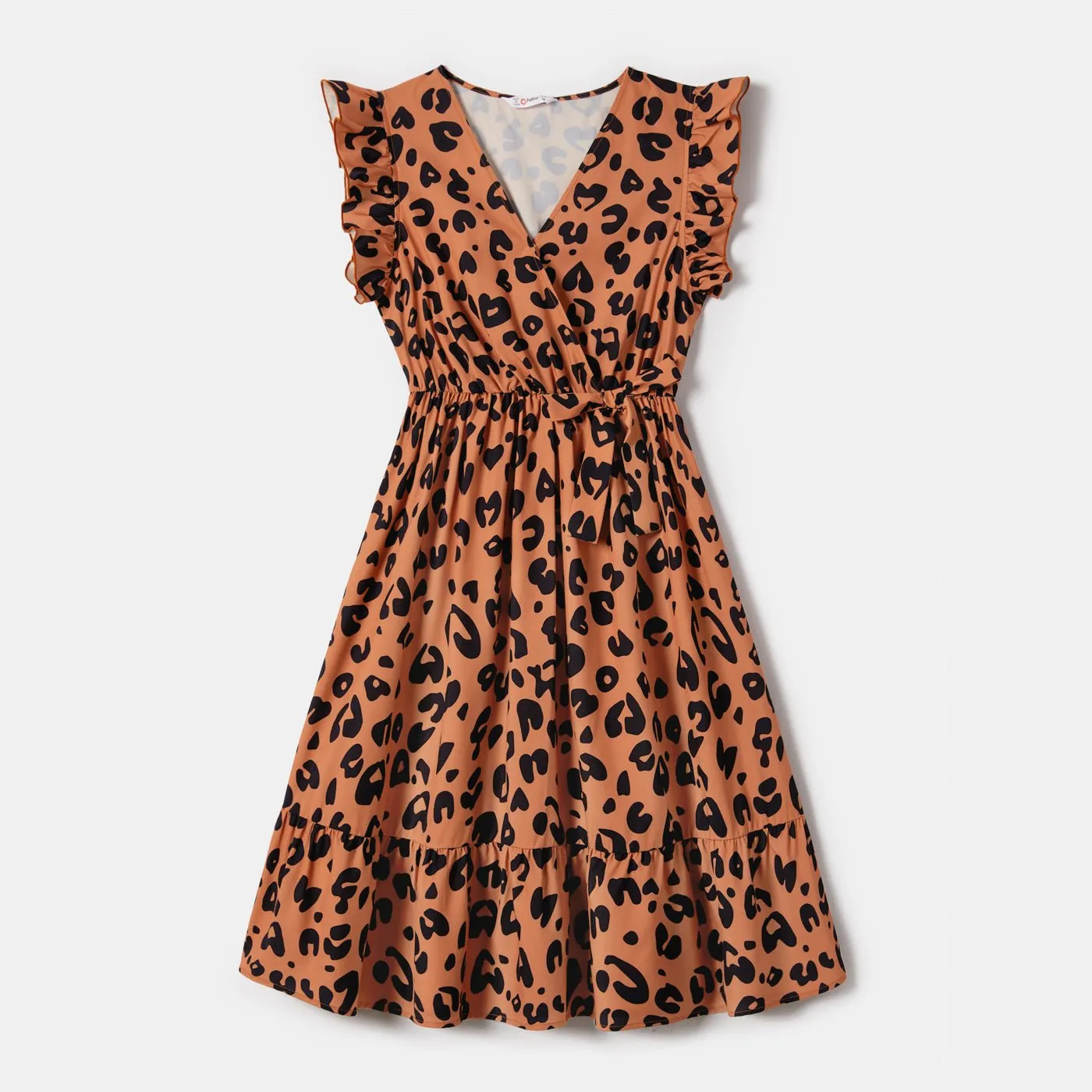 Mommy and Me Allover Leopard Print Bow Side Decor Flutter-sleeve Wrap Dresses