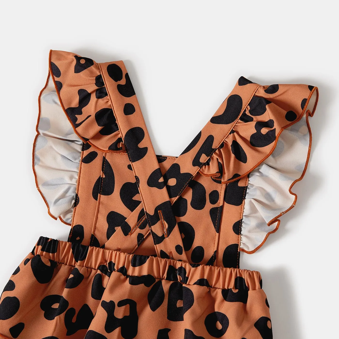 Mommy and Me Allover Leopard Print Bow Side Decor Flutter-sleeve Wrap Dresses