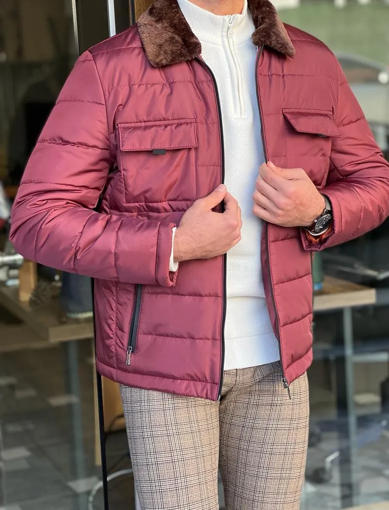 Nate Slim Fit Burgundy Quilted Coat