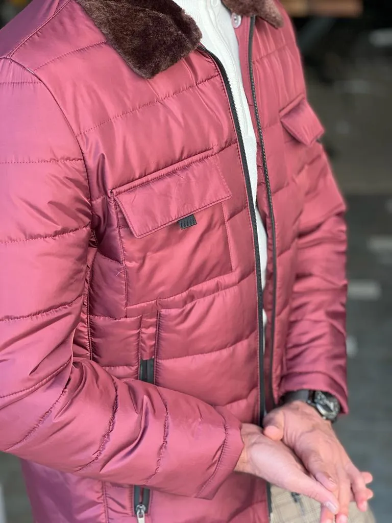 Nate Slim Fit Burgundy Quilted Coat