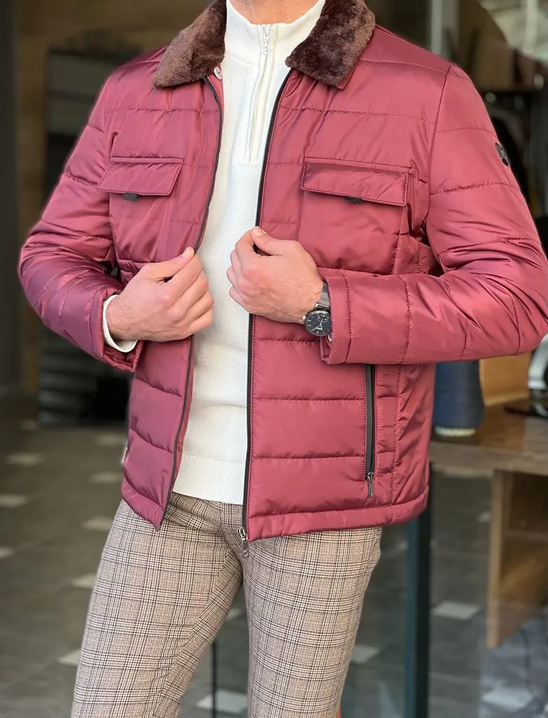 Nate Slim Fit Burgundy Quilted Coat
