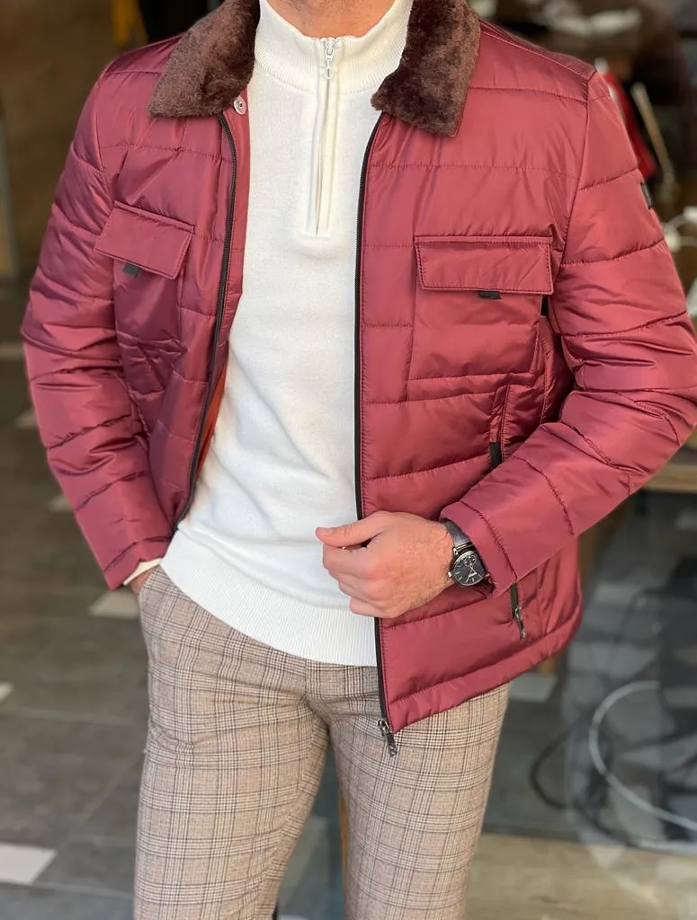 Nate Slim Fit Burgundy Quilted Coat