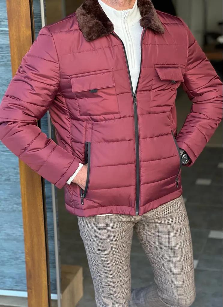 Nate Slim Fit Burgundy Quilted Coat