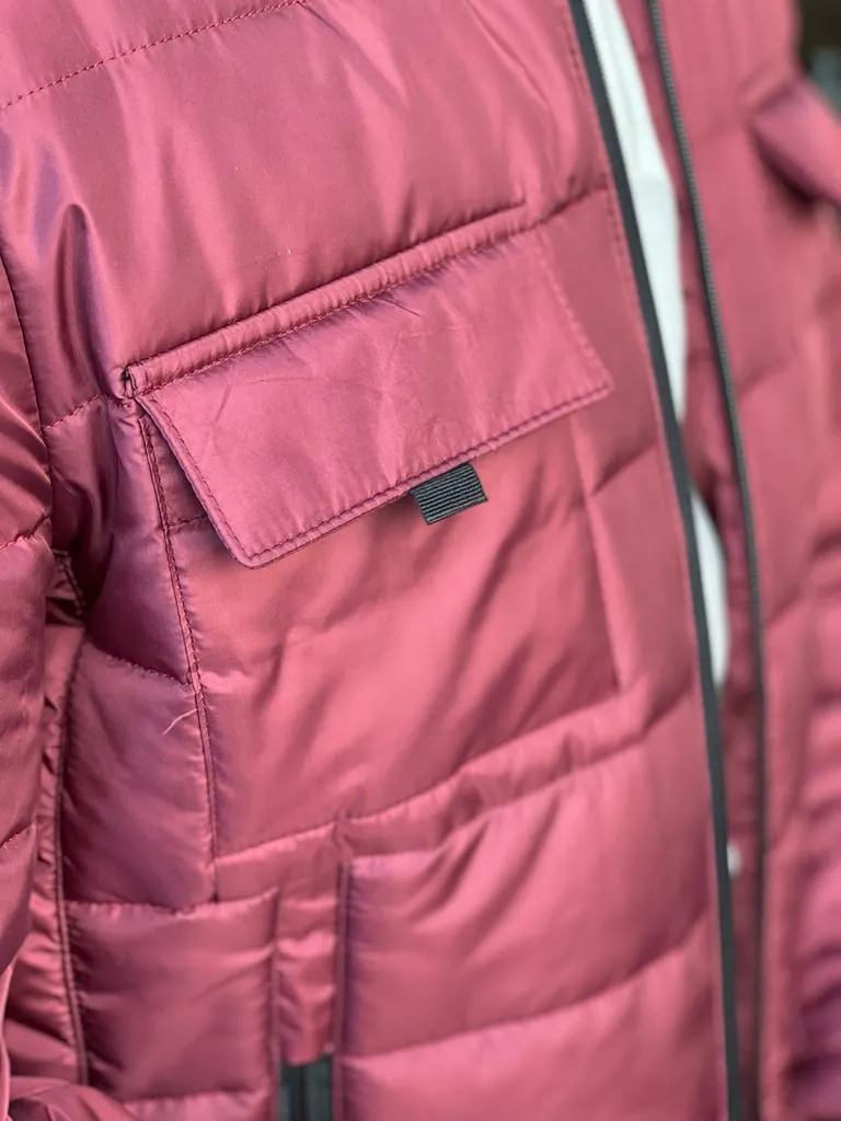Nate Slim Fit Burgundy Quilted Coat