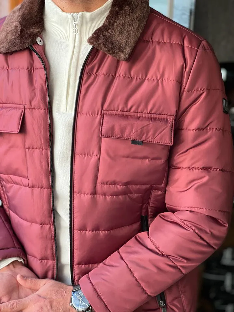 Nate Slim Fit Burgundy Quilted Coat