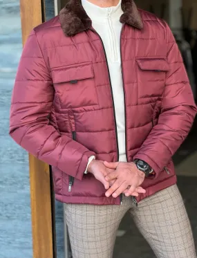 Nate Slim Fit Burgundy Quilted Coat