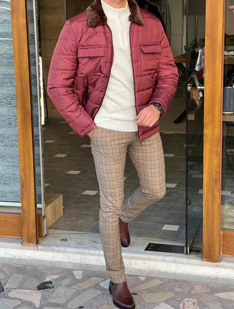 Nate Slim Fit Burgundy Quilted Coat