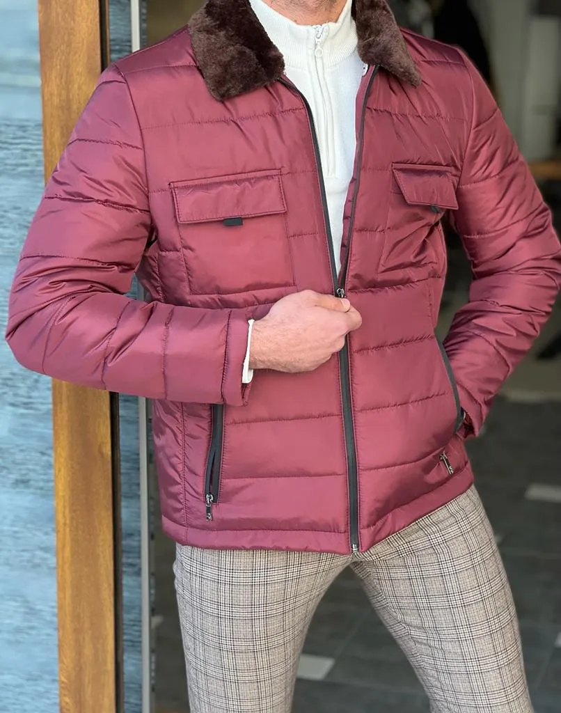 Nate Slim Fit Burgundy Quilted Coat