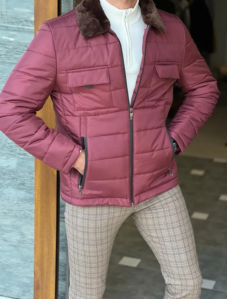 Nate Slim Fit Burgundy Quilted Coat
