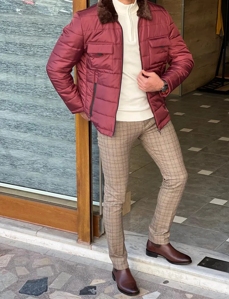Nate Slim Fit Burgundy Quilted Coat