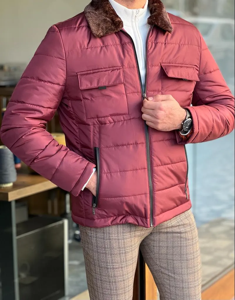 Nate Slim Fit Burgundy Quilted Coat