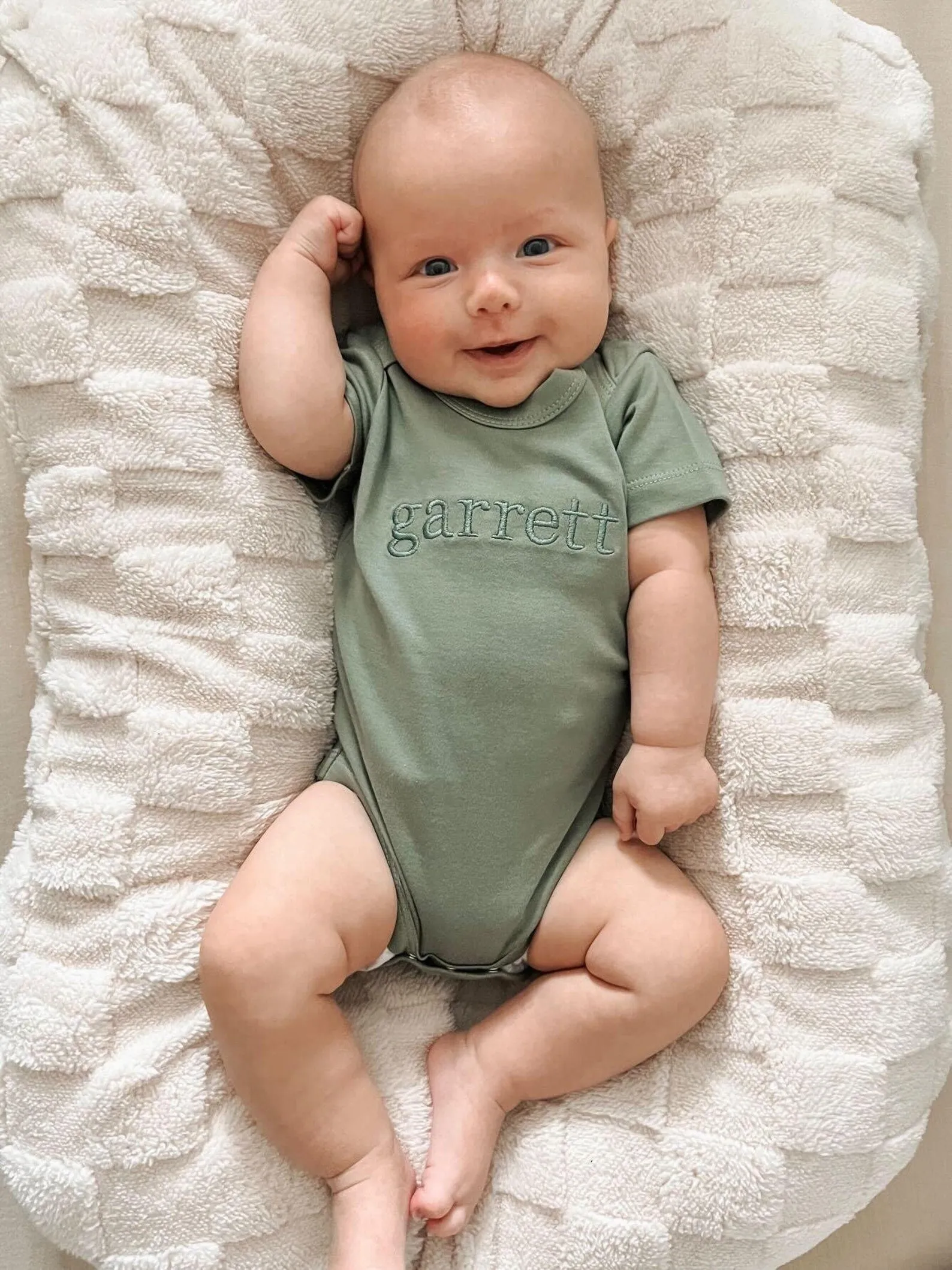 Organic Cotton Neutral Embroidered Bodysuit- Short Sleeves- Colored Organics- Unisex- Custom- Infant
