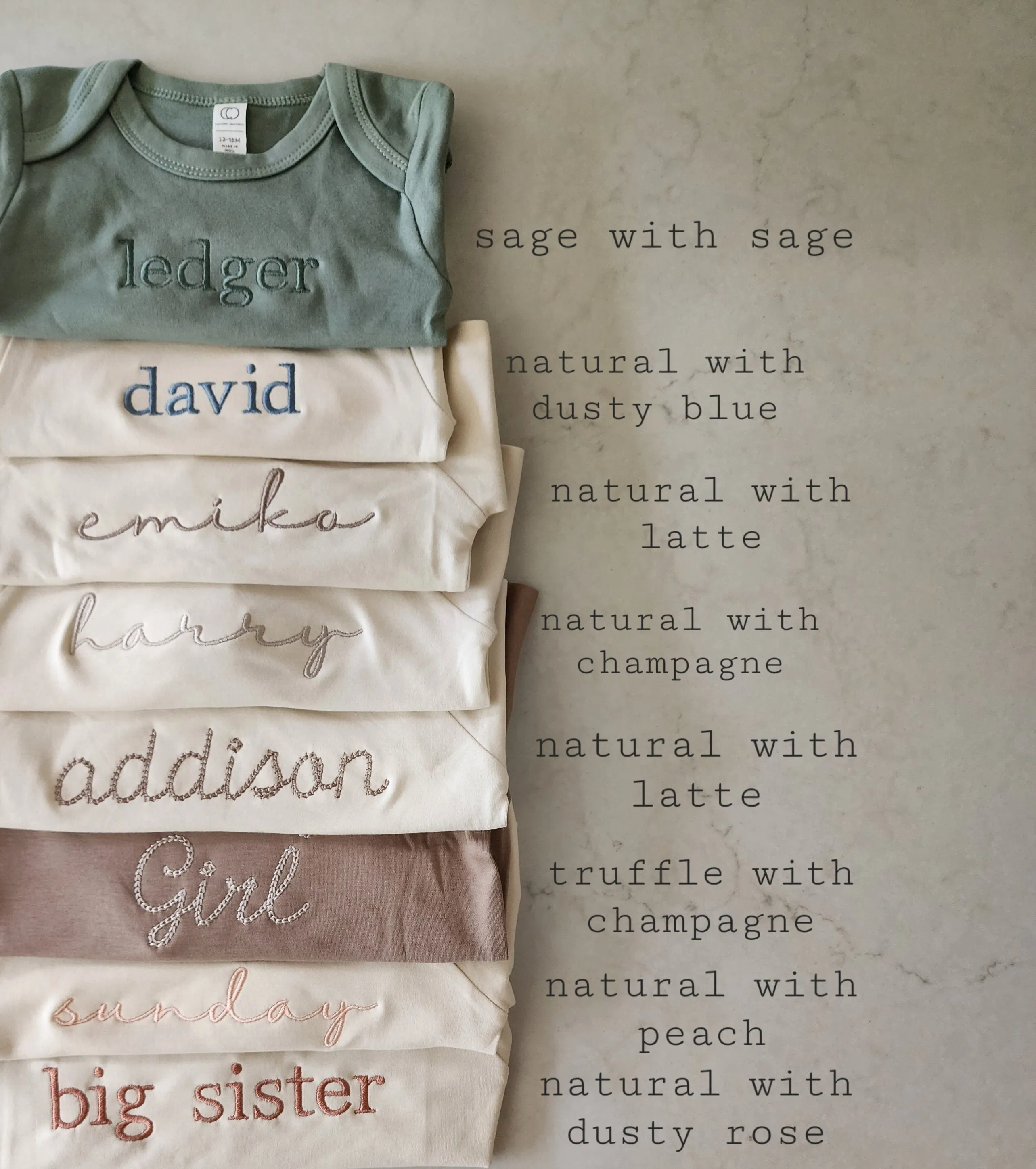 Organic Cotton Neutral Embroidered Bodysuit- Short Sleeves- Colored Organics- Unisex- Custom- Infant