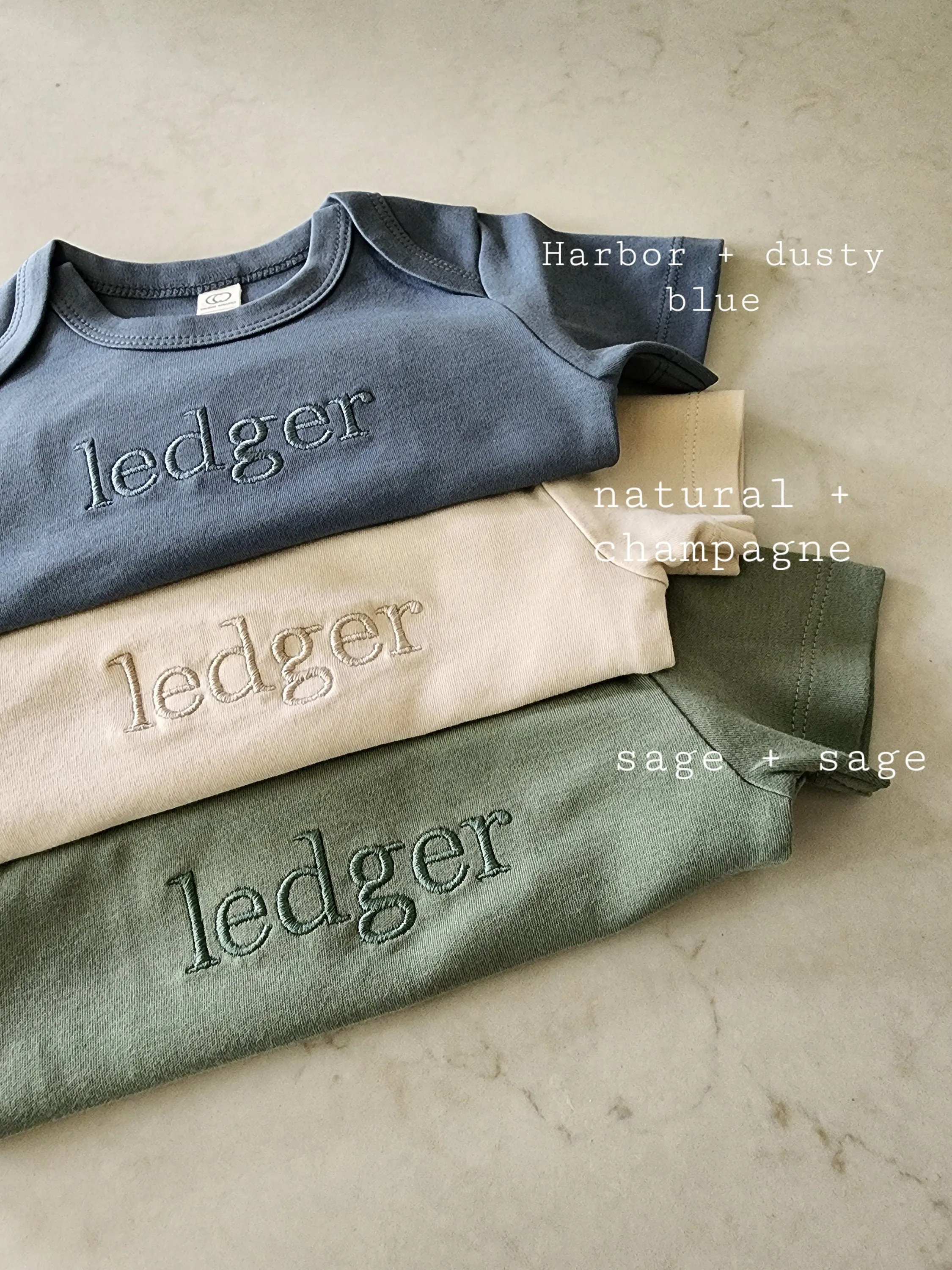 Organic Cotton Neutral Embroidered Bodysuit- Short Sleeves- Colored Organics- Unisex- Custom- Infant