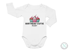 Personalize Name Long Sleeve Birthday Baby Bodysuit for Girls Gift