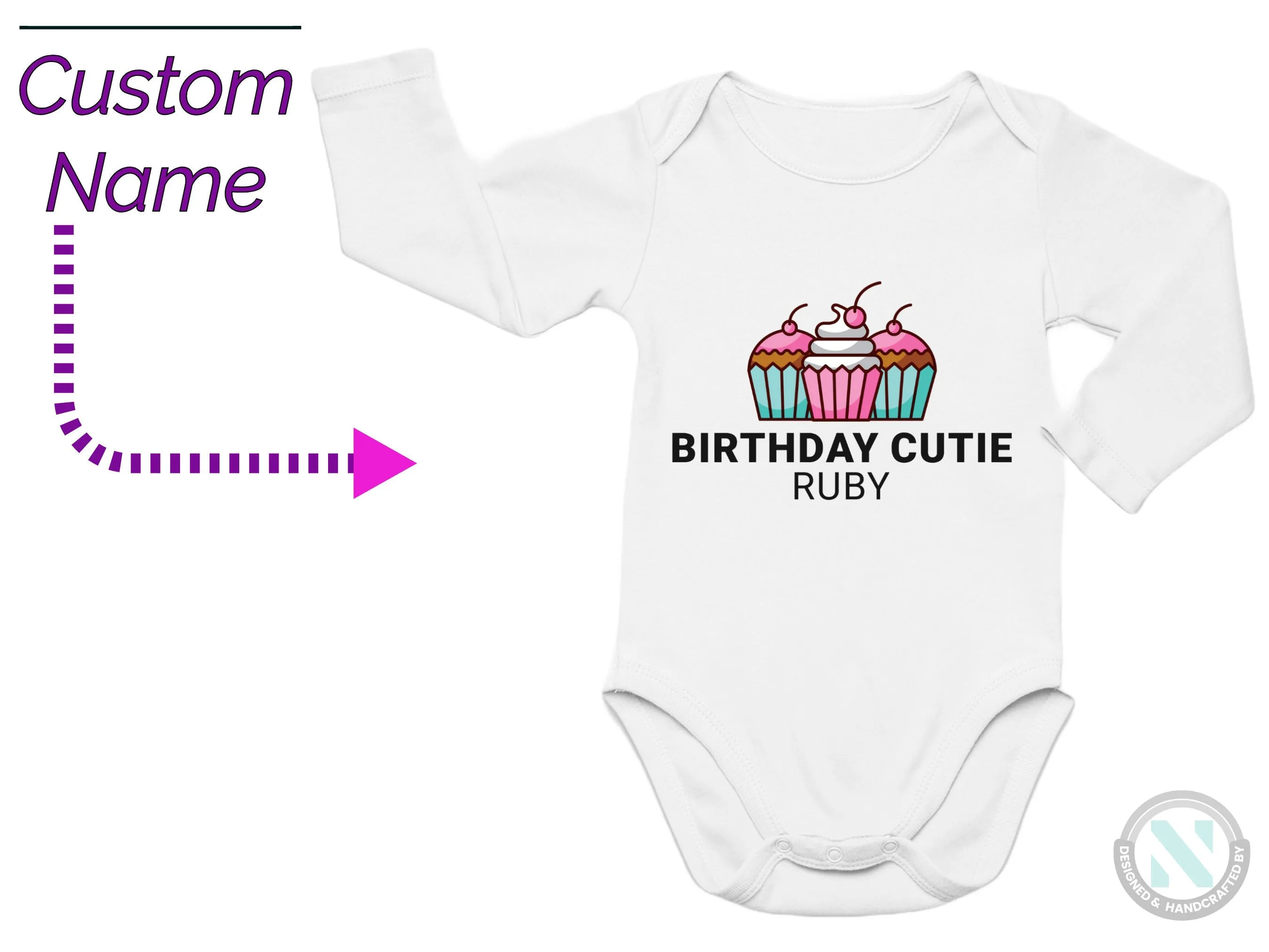 Personalize Name Long Sleeve Birthday Baby Bodysuit for Girls Gift