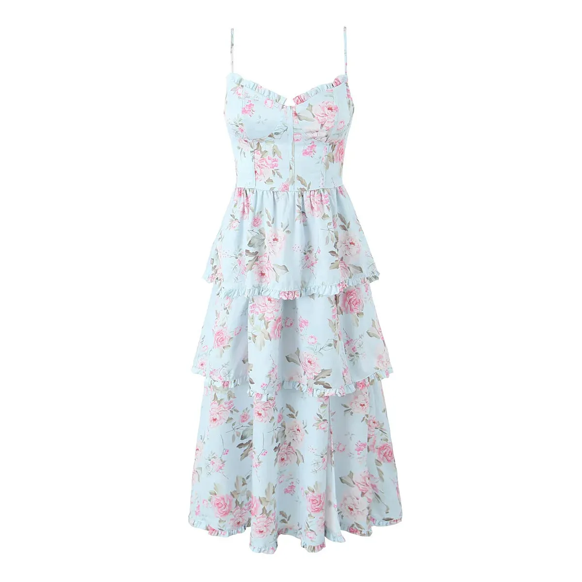 Print Cross Lacing up Back Slit Midi Dress