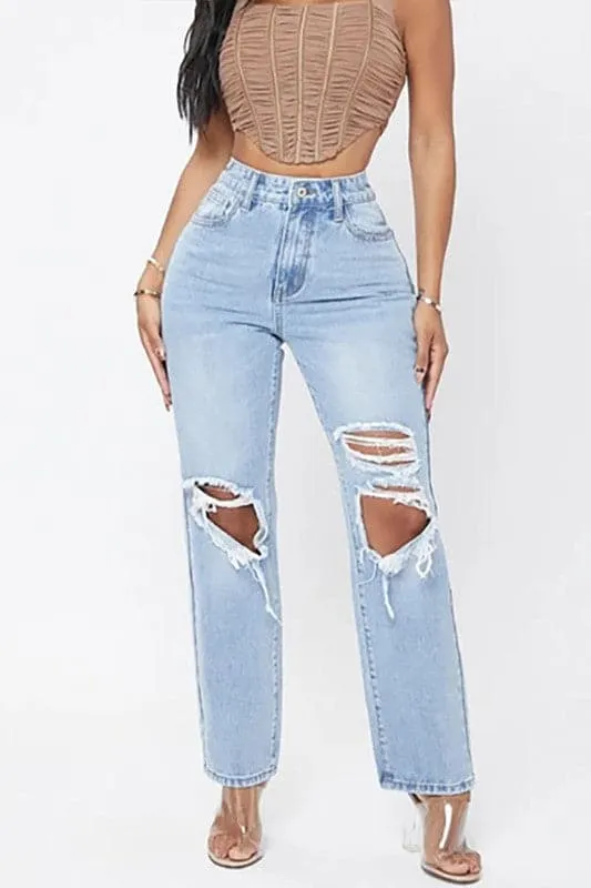 PX958 High Waist Distressed Denim Pant