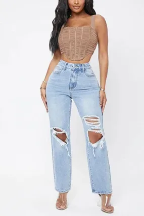 PX958 High Waist Distressed Denim Pant
