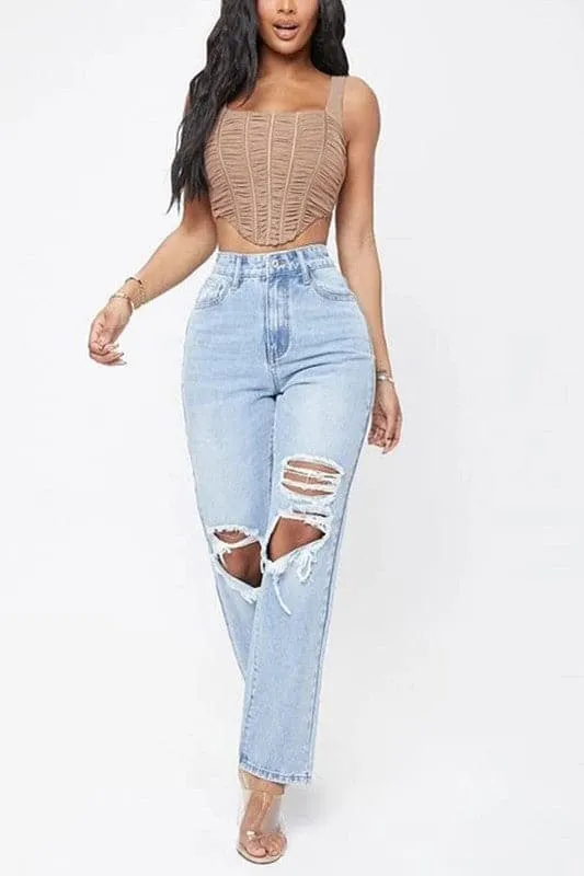 PX958 High Waist Distressed Denim Pant