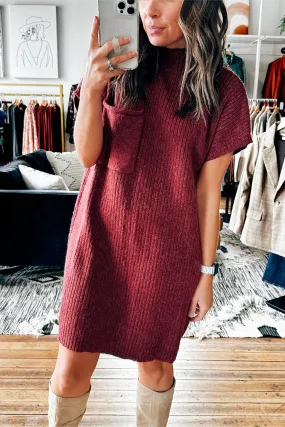 Ruby Patch Pocket Ribbed Knit Short Sleeve Sweater Dress