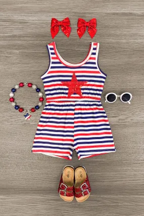 Sequin Star Striped Romper