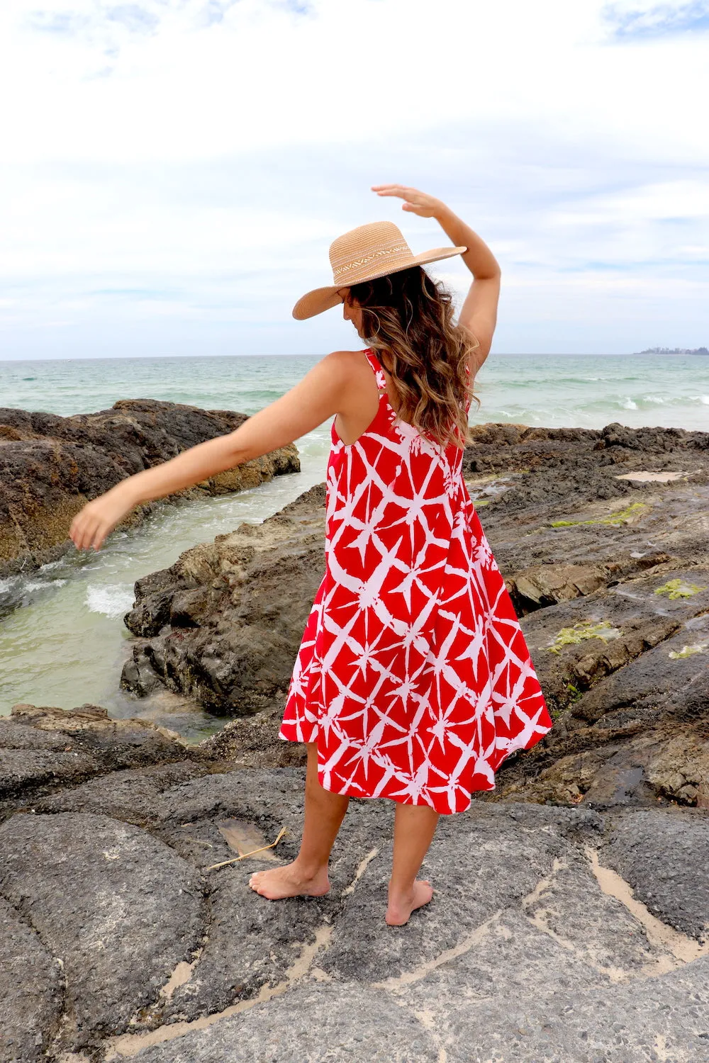 Short Swing Dress In Red Bamboo