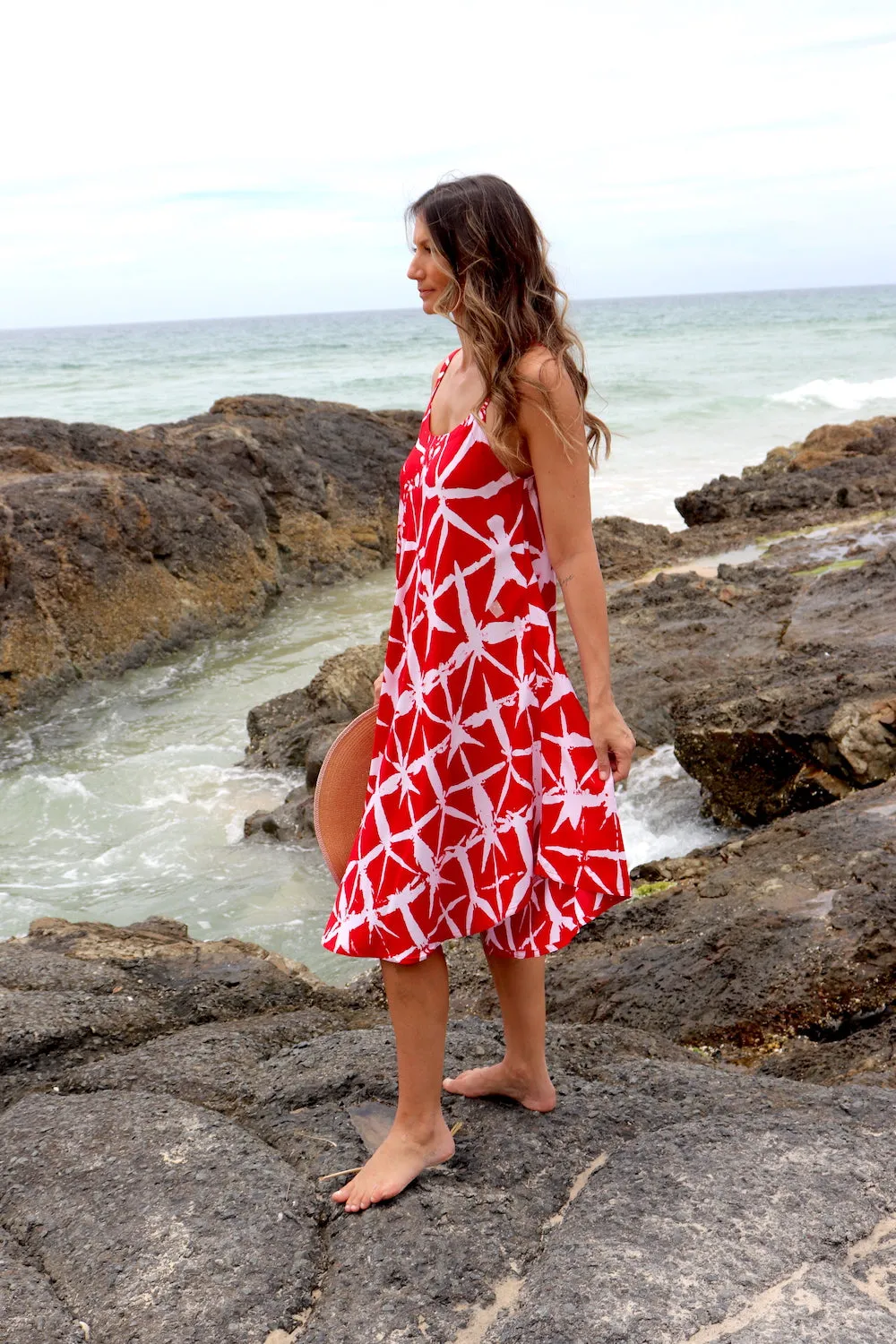 Short Swing Dress In Red Bamboo