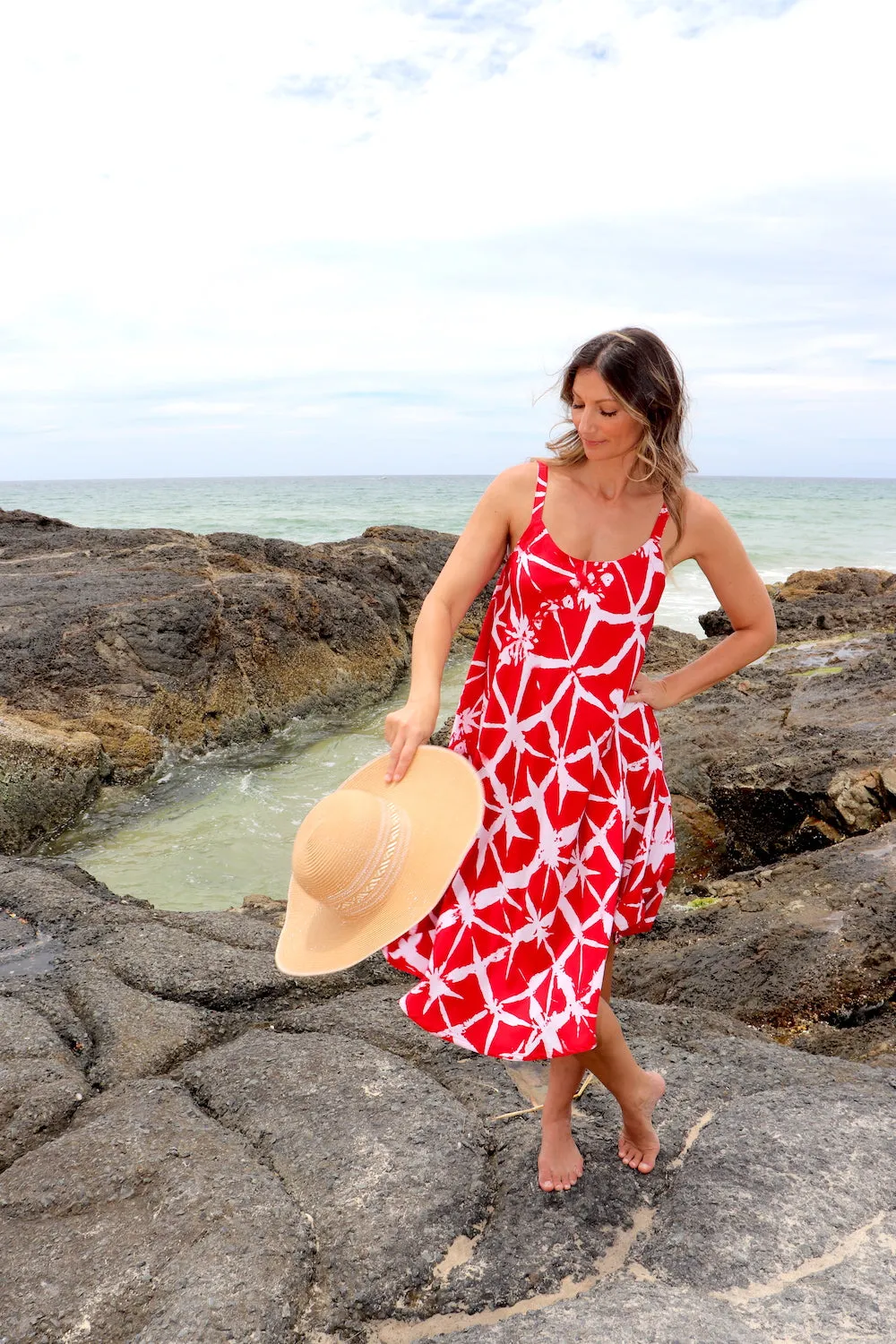 Short Swing Dress In Red Bamboo