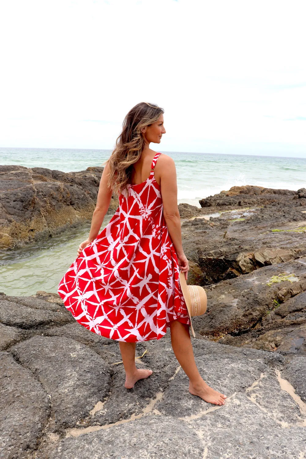 Short Swing Dress In Red Bamboo