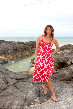 Short Swing Dress In Red Bamboo