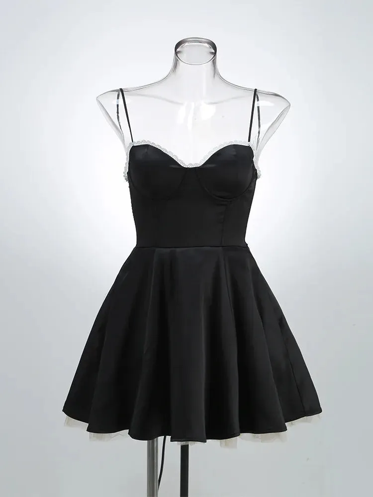 Solid Fit And Flare Spaghetti Strap Mini Dress