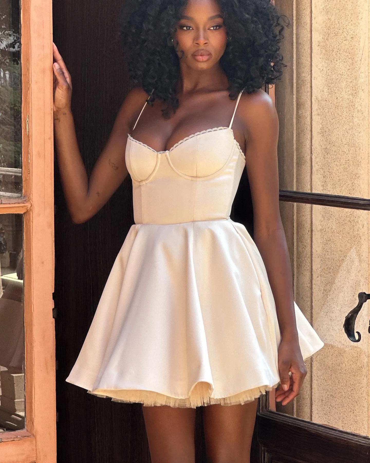 Solid Fit And Flare Spaghetti Strap Mini Dress