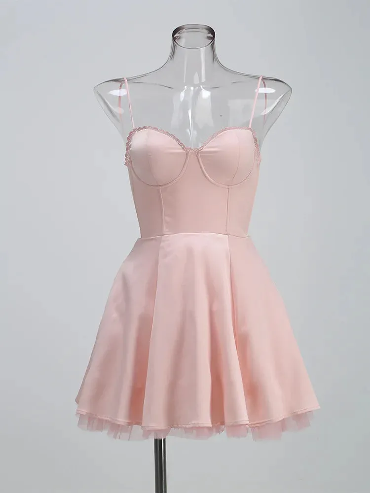 Solid Fit And Flare Spaghetti Strap Mini Dress