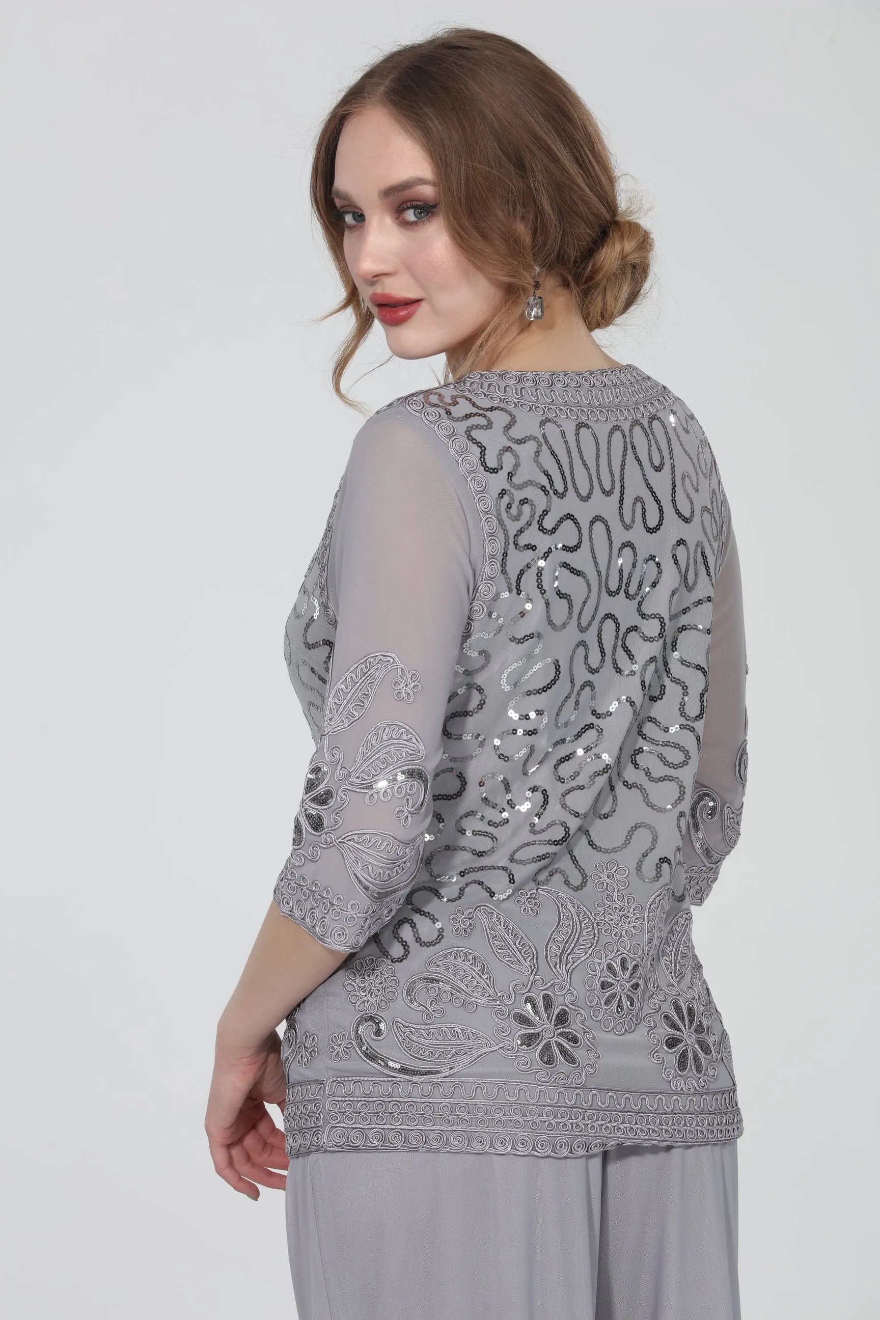 Soulmates 2203 Embroidered Lace Beaded Top with Pants Set