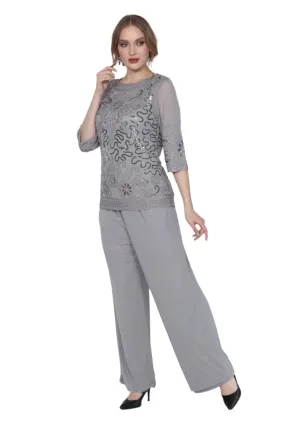 Soulmates 2203 Embroidered Lace Beaded Top with Pants Set